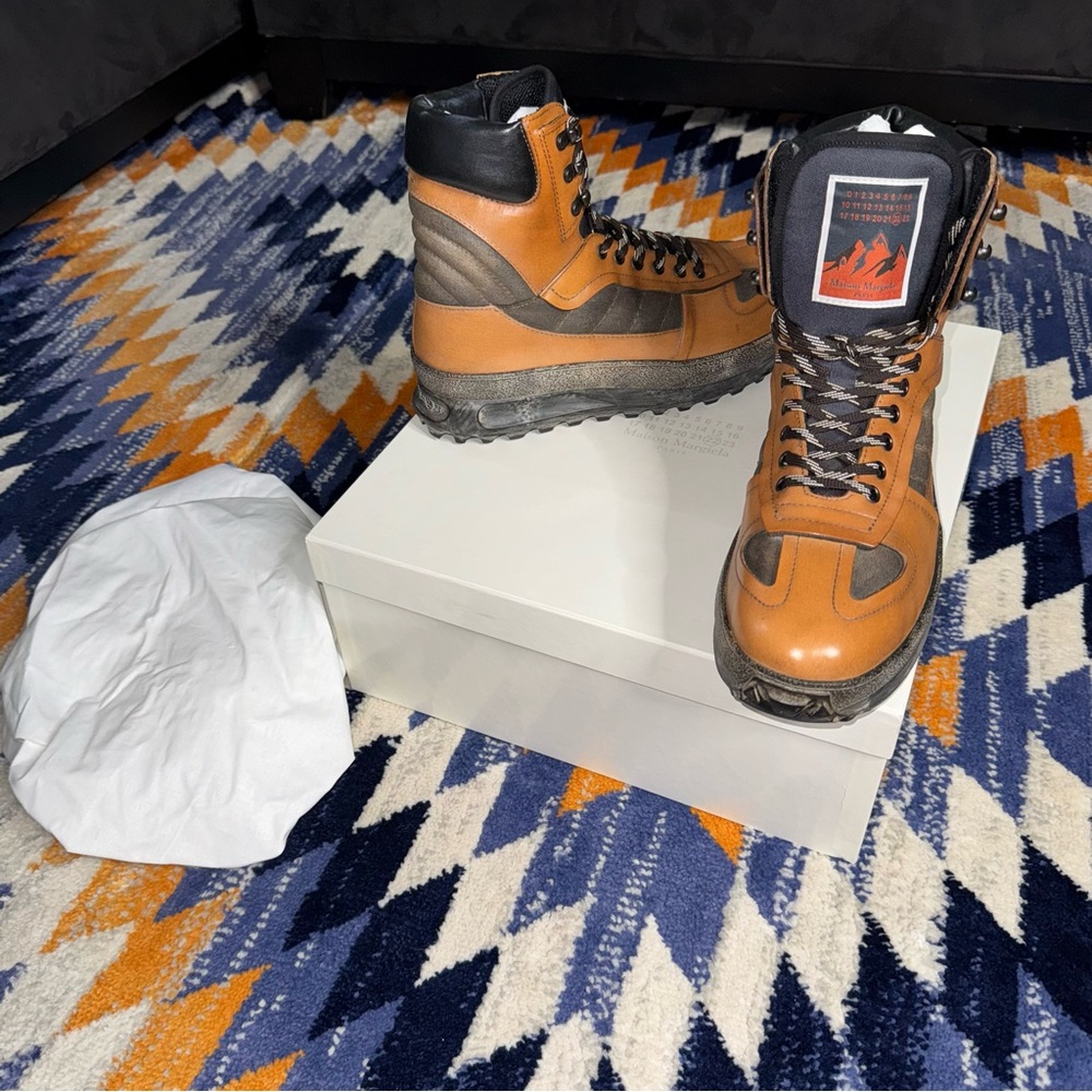 MAISON MARGIELA MENS CLIMBER HIKER LEATHER SNEAKER BOOTS WITH BOX BROWN SIZE44 - Picture 2 of 14